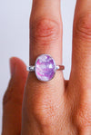 ANILLO OVALADO DE PIEDRA LUNA ROSA PLATA DE LEY / TALLA 55
