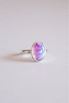 ANILLO OVALADO DE PIEDRA LUNA ROSA PLATA DE LEY / TALLA 55