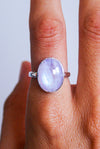 ANILLO OVALADO DE PIEDRA LUNA ROSA PLATA DE LEY / TALLA 55