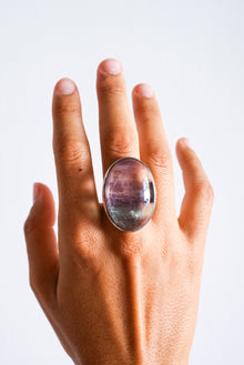  Anillo super grande de fluorita en plata