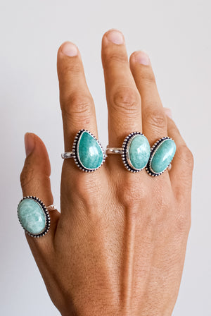Anillo ajustable de amazonita en plata