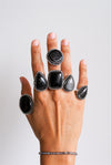 Anillo Ajustable de obsidiana plateada