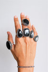 Anillo Ajustable de obsidiana plateada