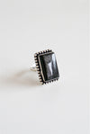 Anillo Ajustable de obsidiana plateada