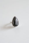 Anillo Ajustable de obsidiana plateada