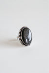 Anillo Ajustable de obsidiana plateada