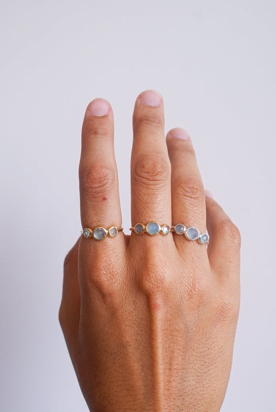 Anillo Aguamarina y Calcedonia