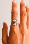 Anillo prana piedra luna ajustable plata de ley
