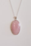 Colgante ovalado super grande de cuarzo rosa en plata