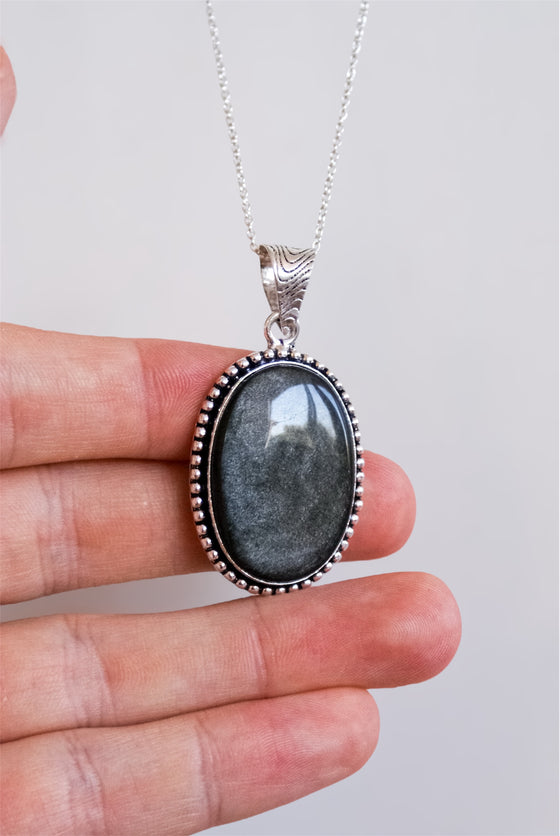 Colgante Rústico de Obsidiana Plateada en plata