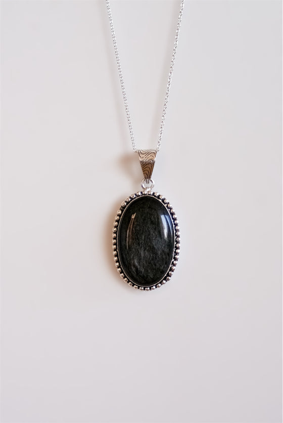 Colgante Rústico de Obsidiana Plateada en plata