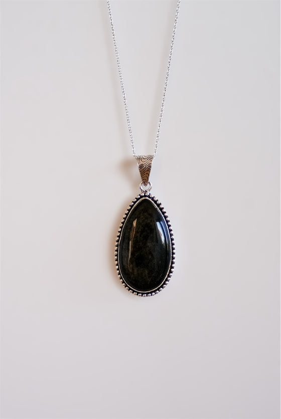 Colgante Rústico de Obsidiana Plateada en plata