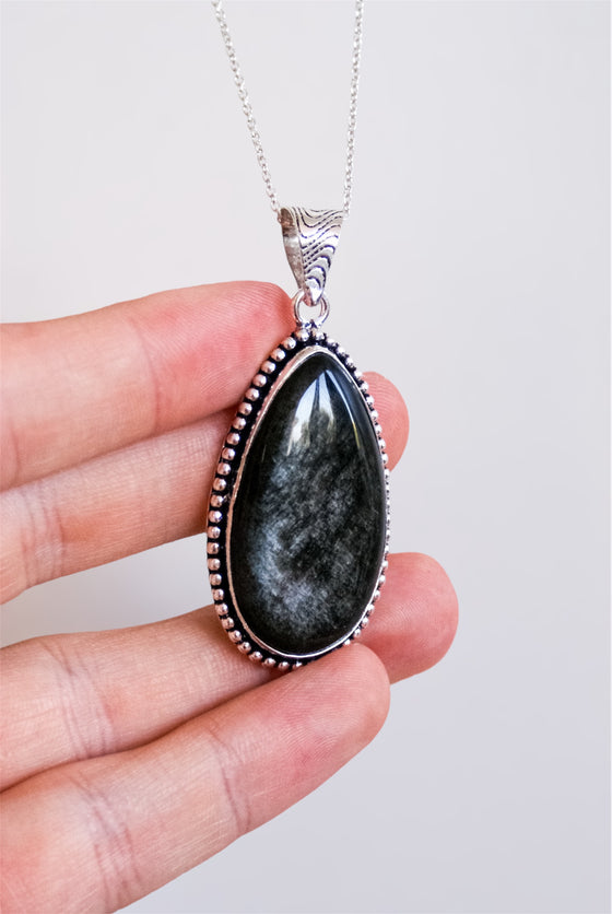 Colgante Rústico de Obsidiana Plateada en plata