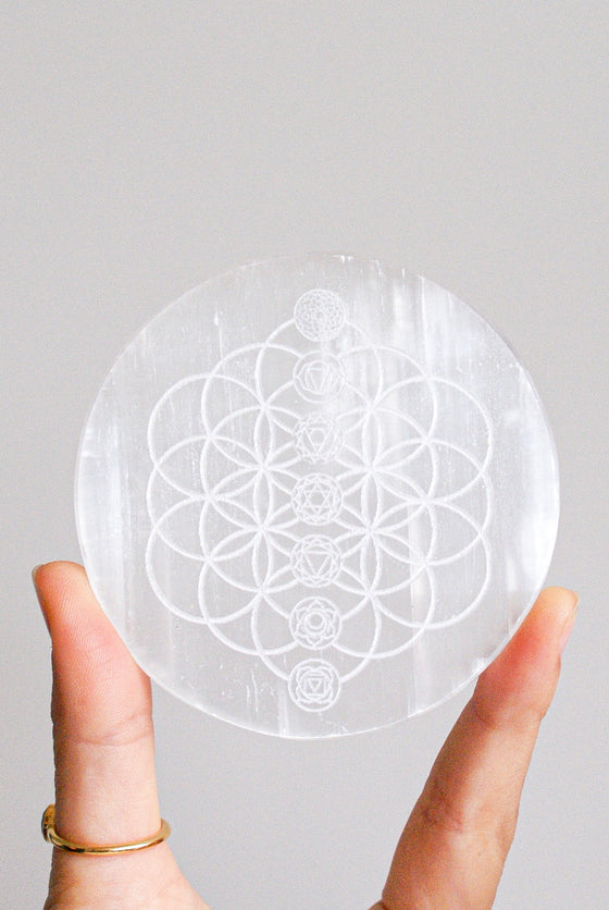Placa pequeña de Selenita 7 chakras