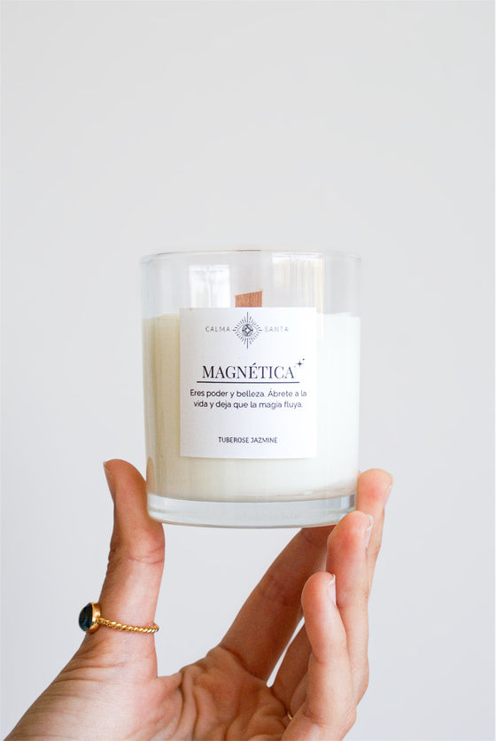Vela con cera de soja, tuberose jazmine, magnética