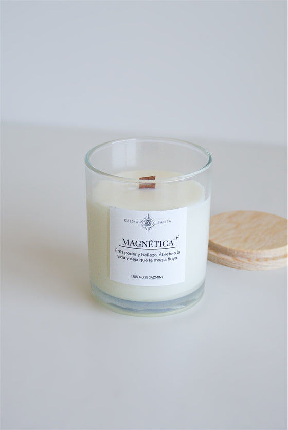 Vela con cera de soja, tuberose jazmine, magnética