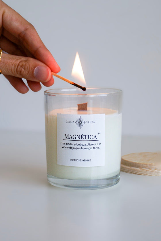 Vela con cera de soja, tuberose jazmine, magnética